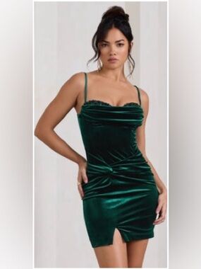 Emerald Green Velvet Ruched Corset Mini Dress
